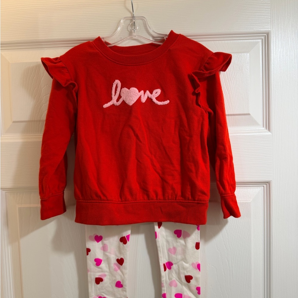 Cat & Jack Red Sweatshirt and Pink Heart Leggings